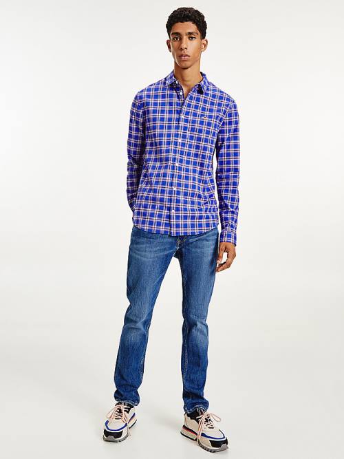 Purple Tommy Hilfiger Stretch Poplin Check Men's Shirts | TH132ZGU