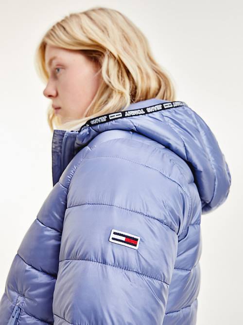 Purple Tommy Hilfiger Tape Detail Quilted Hooded Women's Jackets | TH623KUV