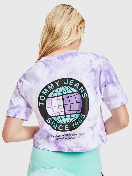 Purple Tommy Hilfiger Tie-Dye Recycled Cotton Cropped Women's T Shirts | TH053KWM