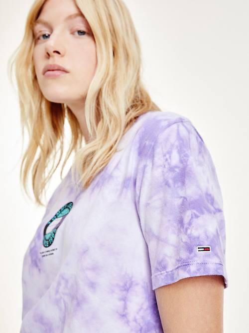 Purple Tommy Hilfiger Tie-Dye Recycled Cotton Cropped Women's T Shirts | TH053KWM