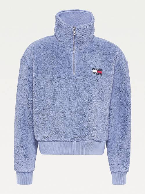 Purple Tommy Hilfiger Tommy Badge Boxy Plush Fleece Sweatshirt Women's Hoodie | TH945EFN