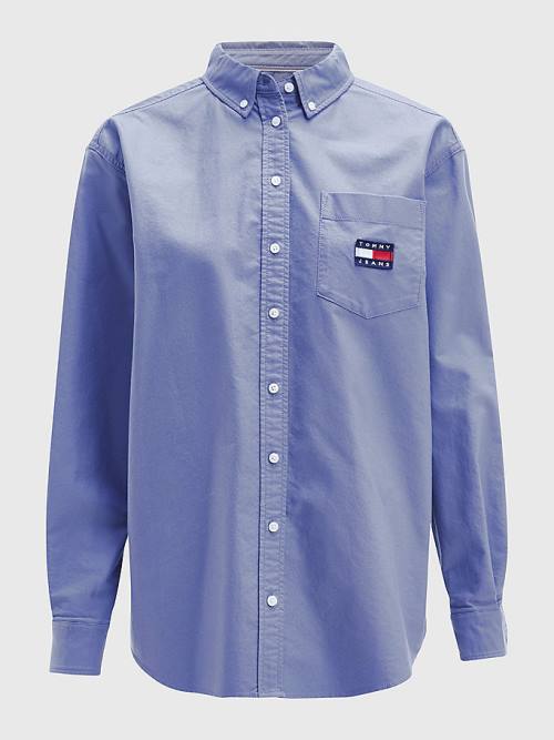 Purple Tommy Hilfiger Tommy Badge Boyfriend Women's Shirts | TH069KHB