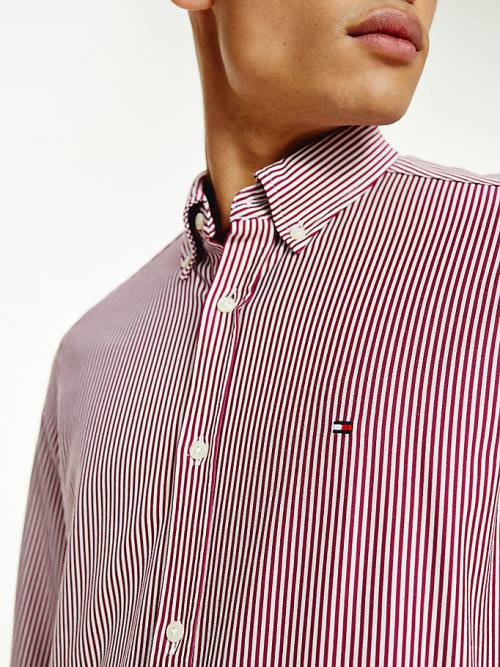 Red Tommy Hilfiger 1985 Essential Stripe Slim Fit Men's Shirts | TH569FBS