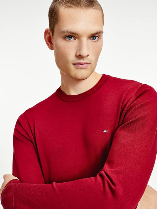 Red Tommy Hilfiger 1985 Essential TH Flex Sweatshirt Men's Sweaters | TH832TID