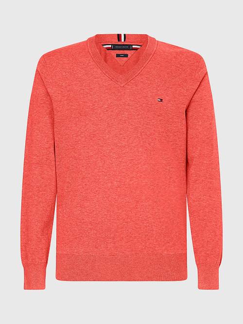 Red Tommy Hilfiger 1985 Essential TH Flex V-Neck Jumper Men\'s Sweaters | TH918DZN