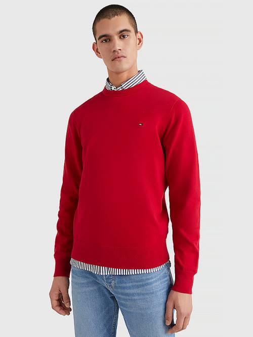 Red Tommy Hilfiger 1985 Essential TH Flex Sweatshirt Men\'s Sweaters | TH970ADK