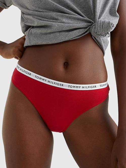 Red Tommy Hilfiger 3-Pack Recycled Cotton Thongs Women's Underwear | TH692HJF