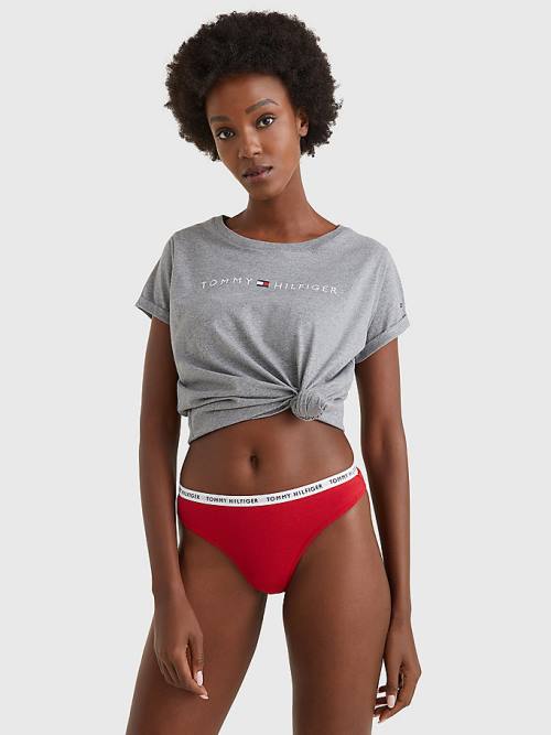 Red Tommy Hilfiger 3-Pack Recycled Cotton Thongs Women's Underwear | TH692HJF