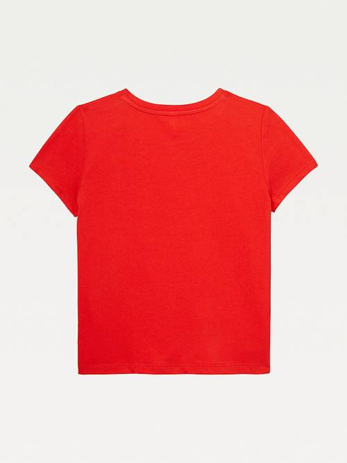 Red Tommy Hilfiger Adaptive Cap Sleeve Logo Girls' T Shirts | TH942SVK