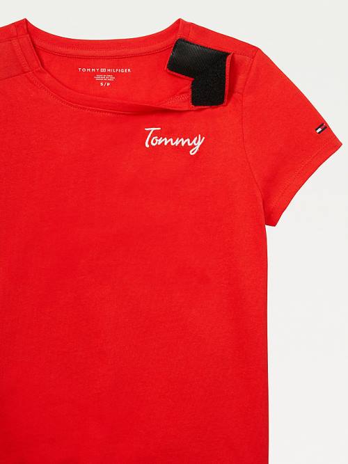 Red Tommy Hilfiger Adaptive Cap Sleeve Logo Girls' T Shirts | TH942SVK