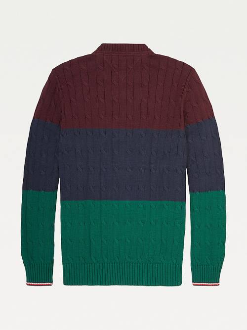 Red Tommy Hilfiger Adaptive Colour-Blocked Crew Neck Jumper Men's Sweaters | TH073ODN