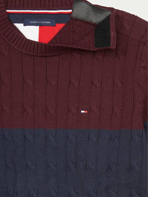 Red Tommy Hilfiger Adaptive Colour-Blocked Crew Neck Jumper Men's Sweaters | TH073ODN