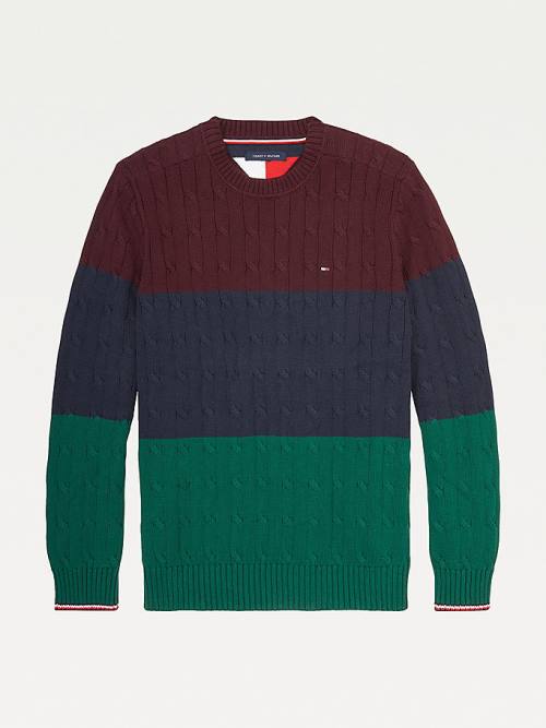 Red Tommy Hilfiger Adaptive Colour-Blocked Crew Neck Jumper Men\'s Sweaters | TH073ODN