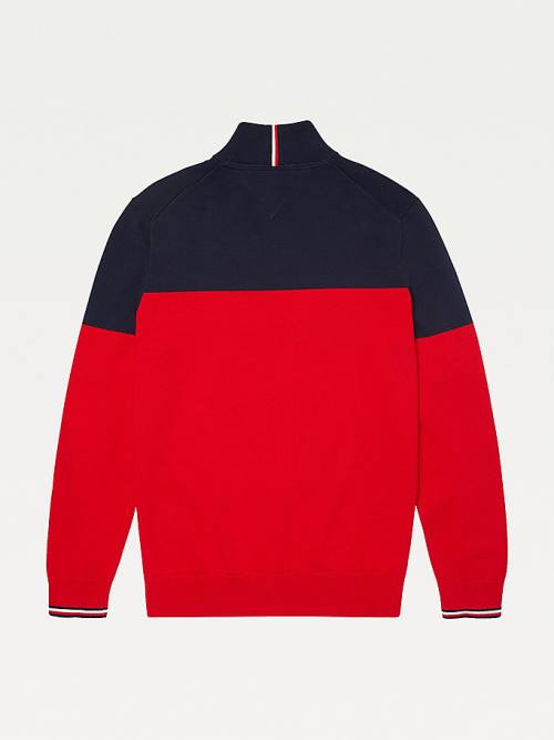 Red Tommy Hilfiger Adaptive Colour-Blocked Half-Zip Sweatshirt Men's Sweaters | TH502KPJ