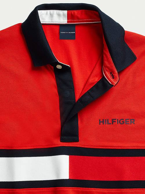 Red Tommy Hilfiger Adaptive Cotton Flag Custom Fit Men's Polo Shirts | TH974YFW