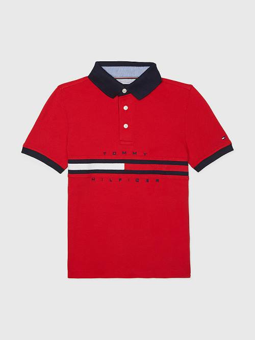 Red Tommy Hilfiger Adaptive Icons Stripe Polo Boys\' T Shirts | TH629BTA