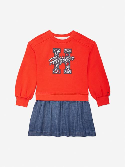 Red Tommy Hilfiger Adaptive Layered Look Girls' Dress | TH325SML