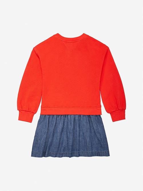 Red Tommy Hilfiger Adaptive Layered Look Girls' Dress | TH325SML