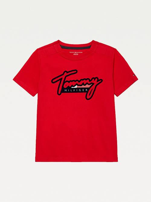 Red Tommy Hilfiger Adaptive Pure Cotton Logo Boys\' T Shirts | TH587OGS