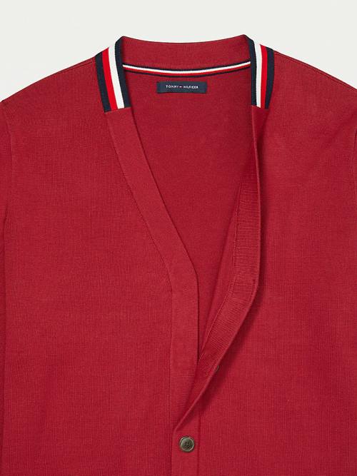 Red Tommy Hilfiger Adaptive Signature Collar Cardigan Men's Sweaters | TH920ZXC