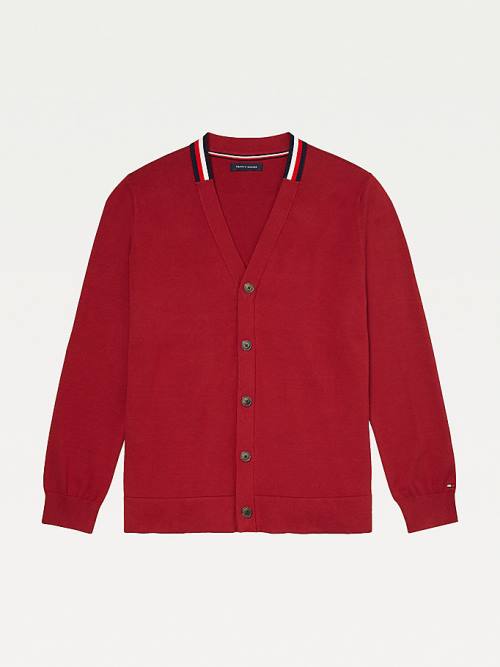 Red Tommy Hilfiger Adaptive Signature Collar Cardigan Men\'s Sweaters | TH920ZXC