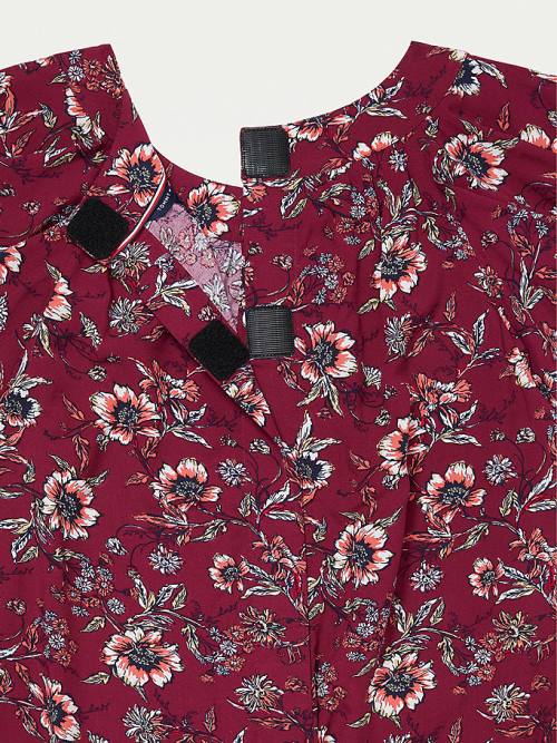 Red Tommy Hilfiger Adaptive Viscose Floral Print Top Women's T Shirts | TH940XPO