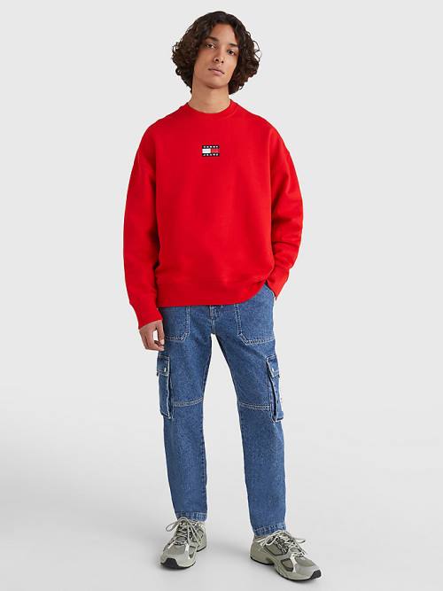 Red Tommy Hilfiger Badge Crew Neck Men's Sweatshirts | TH312OQI