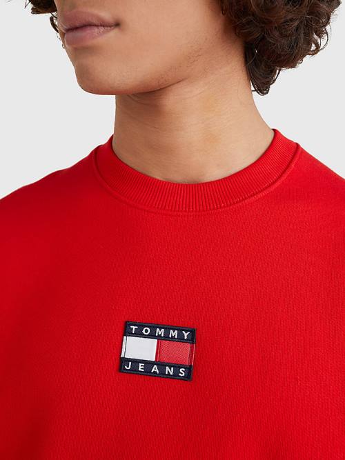 Red Tommy Hilfiger Badge Crew Neck Men's Sweatshirts | TH312OQI