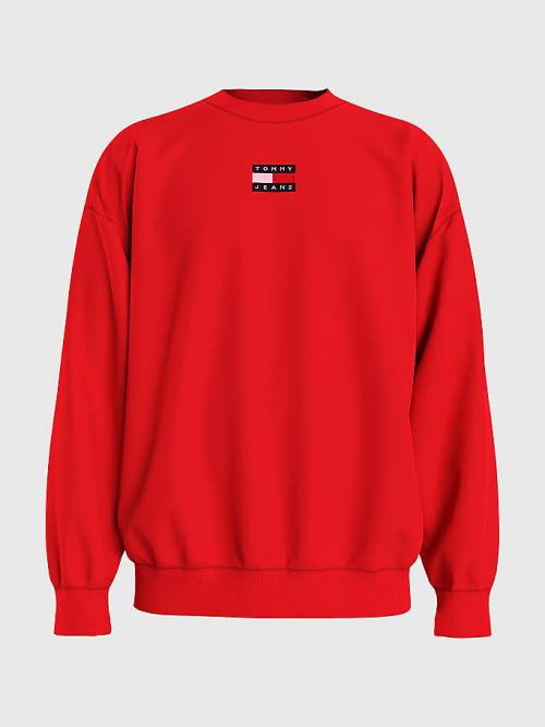 Red Tommy Hilfiger Badge Crew Neck Men's Sweatshirts | TH312OQI