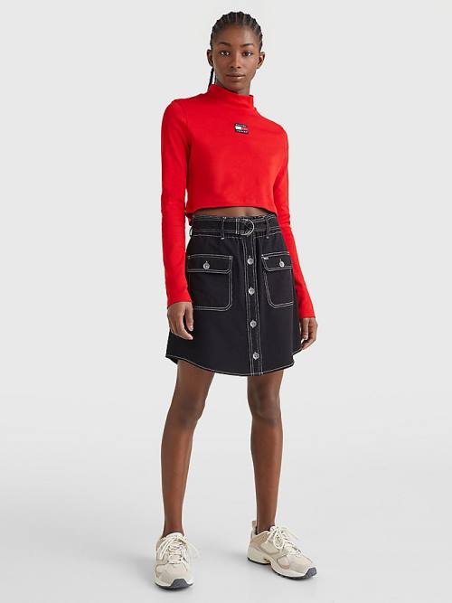 Red Tommy Hilfiger Badge Mock Turtleneck Long Sleeve Women's T Shirts | TH597EKX