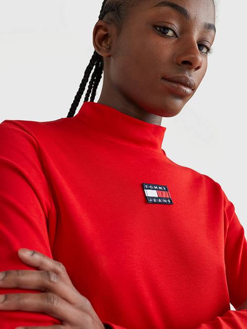 Red Tommy Hilfiger Badge Mock Turtleneck Long Sleeve Women's T Shirts | TH597EKX