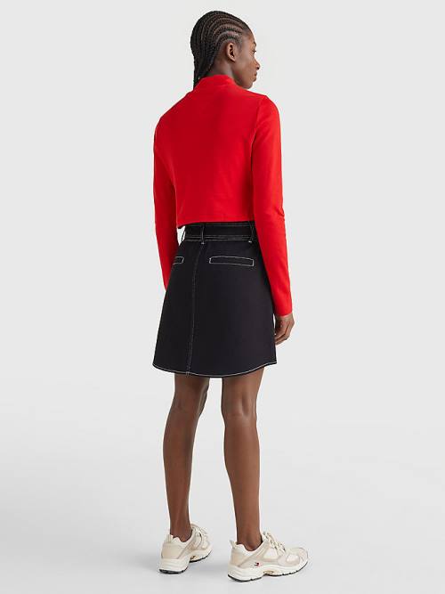 Red Tommy Hilfiger Badge Mock Turtleneck Long Sleeve Women's T Shirts | TH597EKX