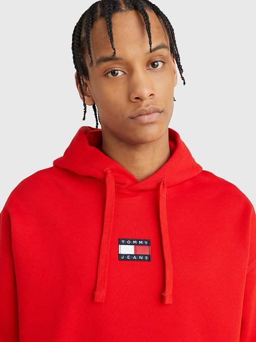 Red Tommy Hilfiger Badge Organic Cotton Men's Hoodie | TH517MDB