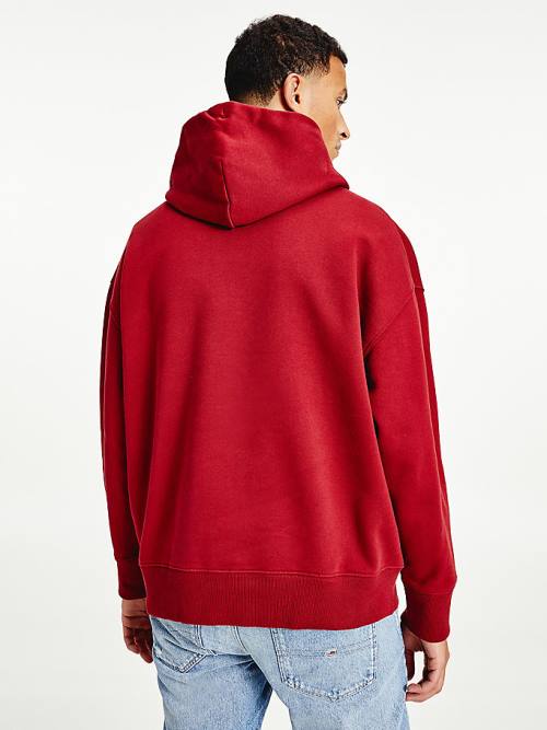 Red Tommy Hilfiger Badge Organic Cotton Men's Hoodie | TH630MBW