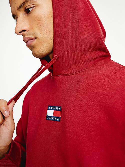 Red Tommy Hilfiger Badge Organic Cotton Men's Hoodie | TH630MBW