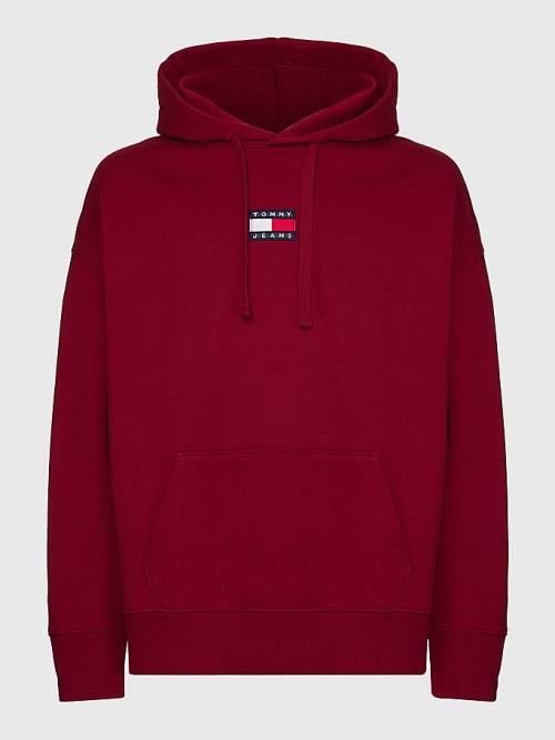 Red Tommy Hilfiger Badge Organic Cotton Men's Hoodie | TH630MBW