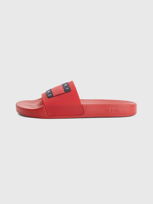 Red Tommy Hilfiger Badge Pool Slides Men's Sandals | TH014HFL