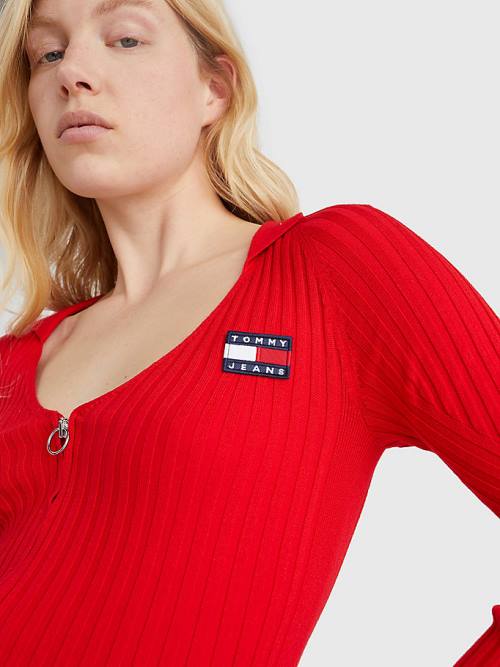 Red Tommy Hilfiger Badge Recycled Zip-Thru Cardigan Women's Sweaters | TH154CLJ