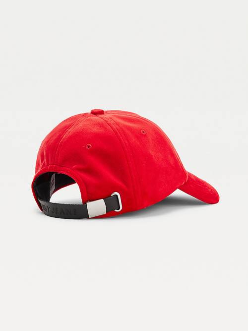 Red Tommy Hilfiger Badge Velvet Cap Women's Hats | TH782YIE