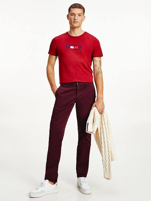 Red Tommy Hilfiger Bleecker Satin Slim Fit Chinos Men's Pants | TH795ZKC