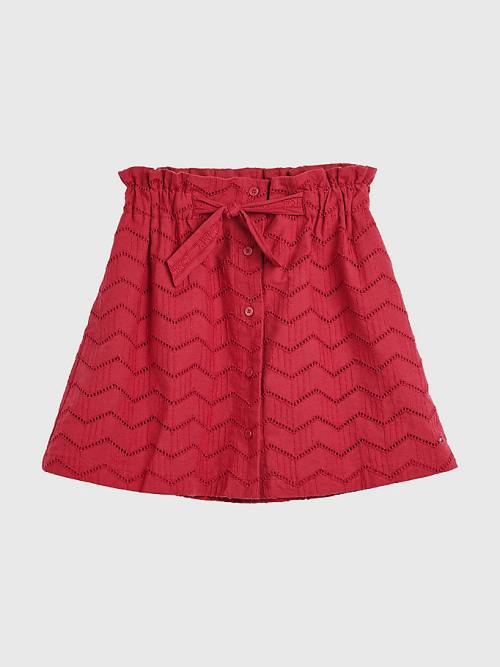 Red Tommy Hilfiger Broderie Anglaise Paperbag Waist Girls' Skirts | TH368EQC