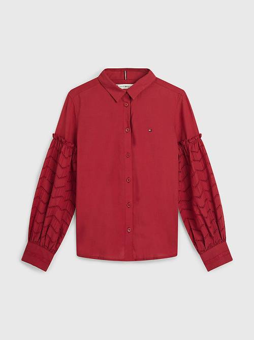 Red Tommy Hilfiger Broderie Anglaise Puff Sleeve Shirt Girls' T Shirts | TH149AJF