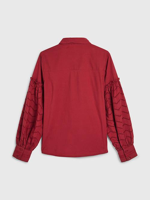 Red Tommy Hilfiger Broderie Anglaise Puff Sleeve Shirt Girls' T Shirts | TH149AJF