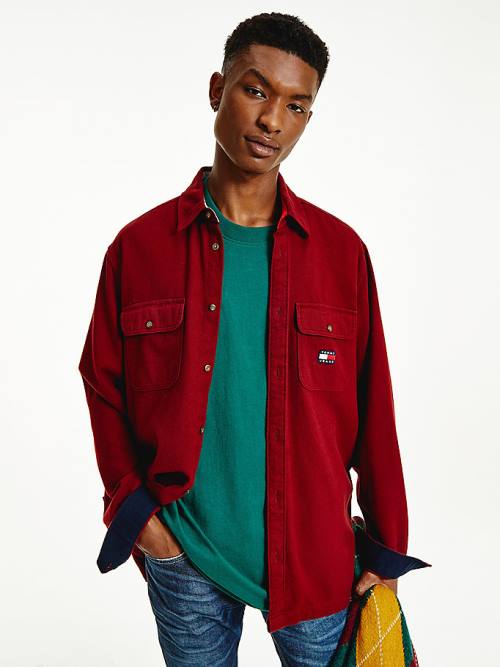 Red Tommy Hilfiger Brushed Organic Cotton Overshirt Men's Shirts | TH948HGZ