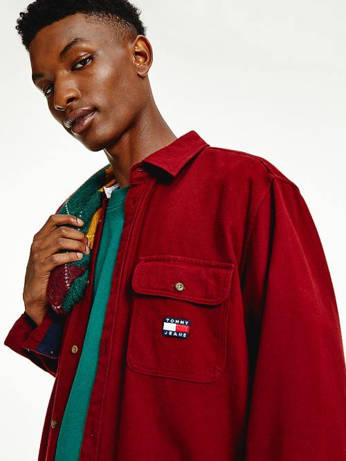 Red Tommy Hilfiger Brushed Organic Cotton Overshirt Men's Shirts | TH948HGZ