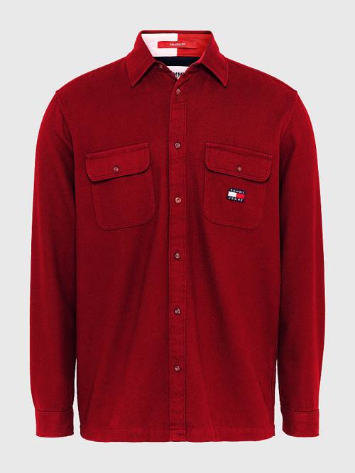 Red Tommy Hilfiger Brushed Organic Cotton Overshirt Men\'s Shirts | TH948HGZ