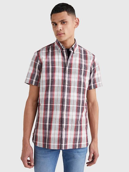 Red Tommy Hilfiger Check Short Sleeve Regular Fit Men's Shirts | TH586ELK