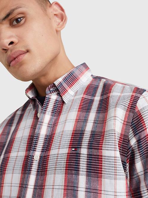 Red Tommy Hilfiger Check Short Sleeve Regular Fit Men's Shirts | TH586ELK