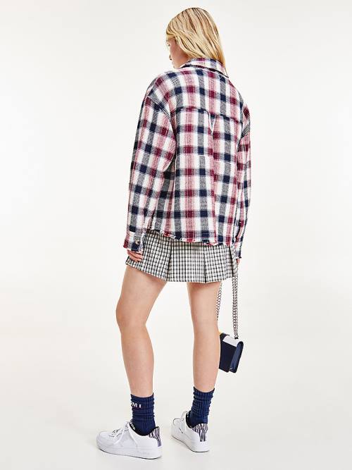 Red Tommy Hilfiger Check Waffle Pocket Overshirt Women's Shirts | TH697XQV