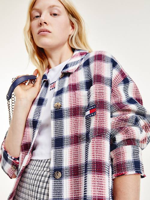 Red Tommy Hilfiger Check Waffle Pocket Overshirt Women's Shirts | TH697XQV